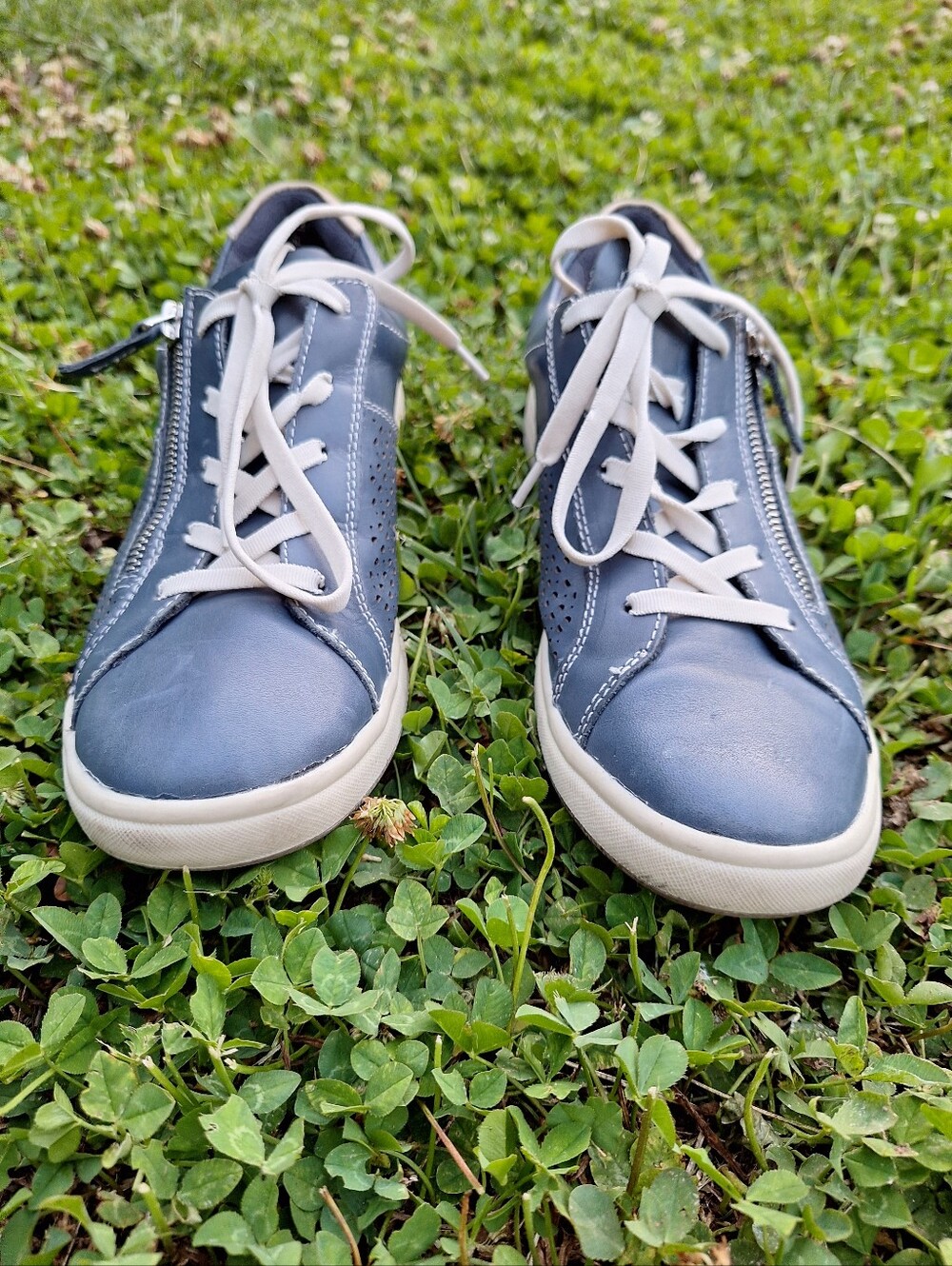 Earth Origins Blue Leather Lace-Up Sneakers with Side Zip - Picture 3 of 12